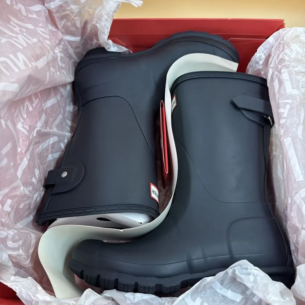 New Hunter Women's Navy Blue Original Short Back Adjustable Rain Boots Size 6